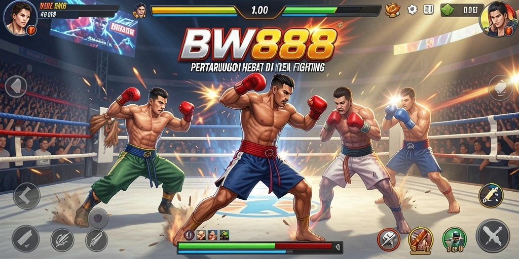 Tampilan gameplay BW888 yang menampilkan pertarungan seru dan karakter unik.
