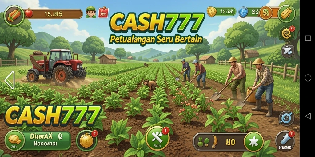 Screenshot main game CASH777 menampilkan aktivitas bertani yang seru.