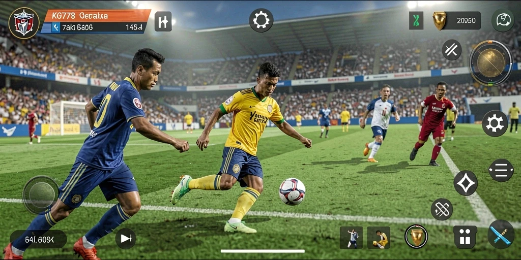 Tampilan gameplay sepak bola yang seru dan mendebarkan.